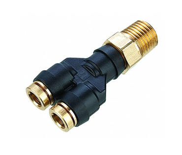 What is the connection method of PTC UNION Y MALE CONNECTOR?