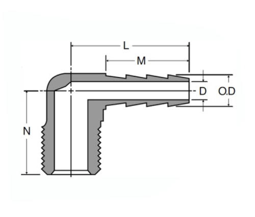 129 Hose Barb 90° Elbow to Male Pipe
